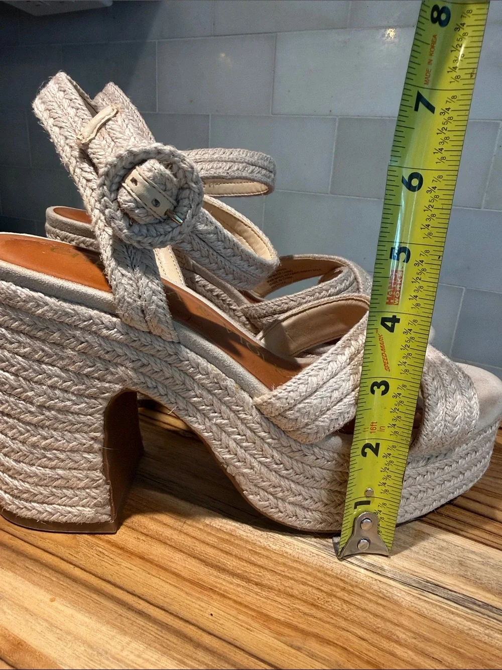 Chelsea & Violet Beige Braided Platform Sandals